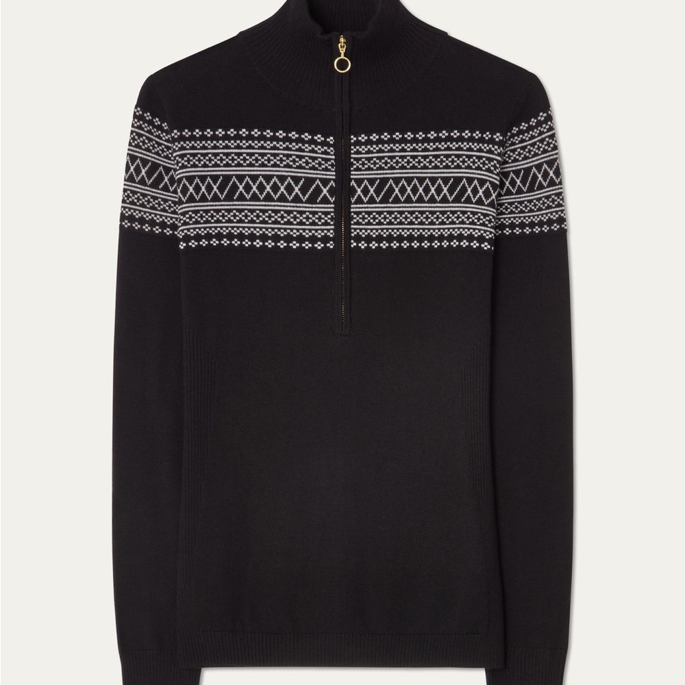 Men's Black and White Zip-Up Sweater